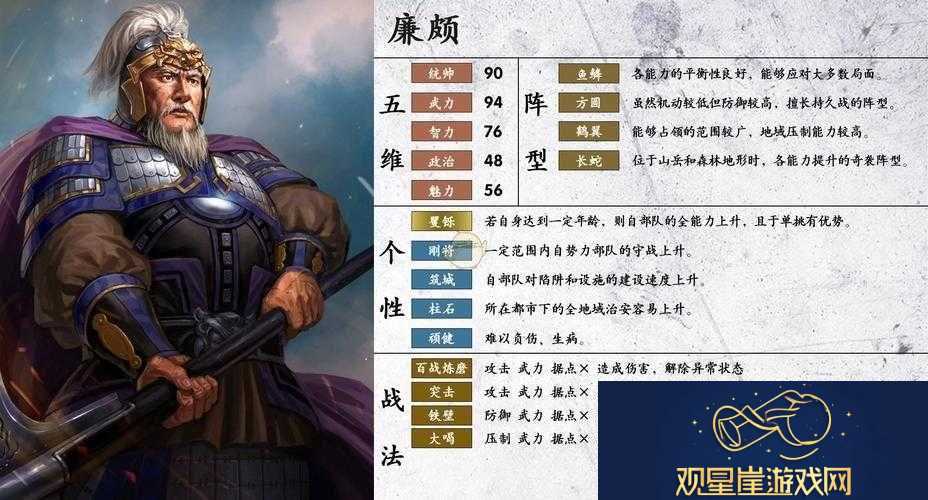 国志14中廉颇的维战法览表
